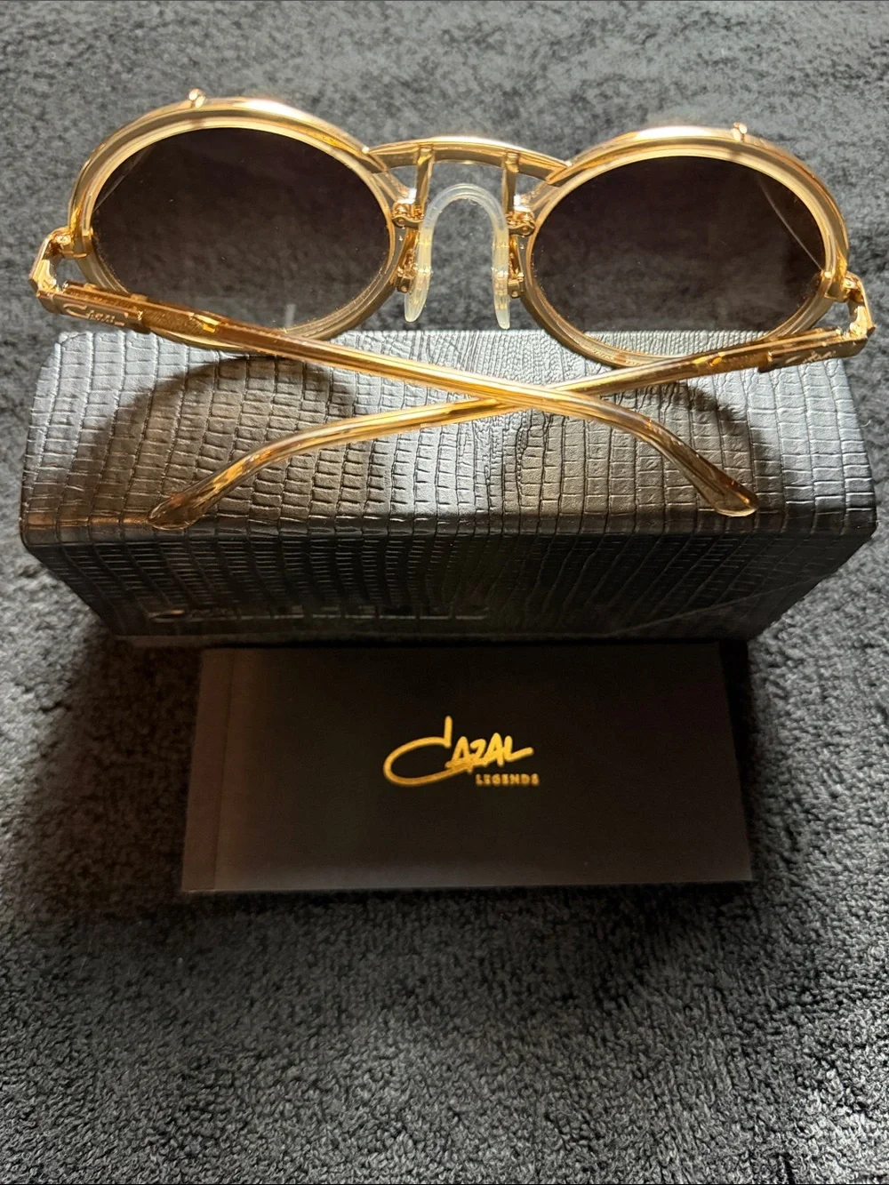 Cazal Gold Round Sunglasses with Dark Lenses
